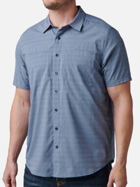 5.11 Tactical Blue Ellis Short-Sleeve Button-Up Snap Shirt L Check Utilitarian